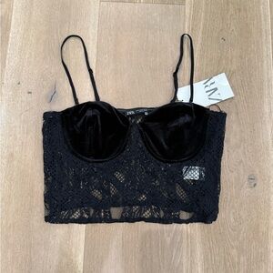 Zara Black Lace Velvet Tank Top